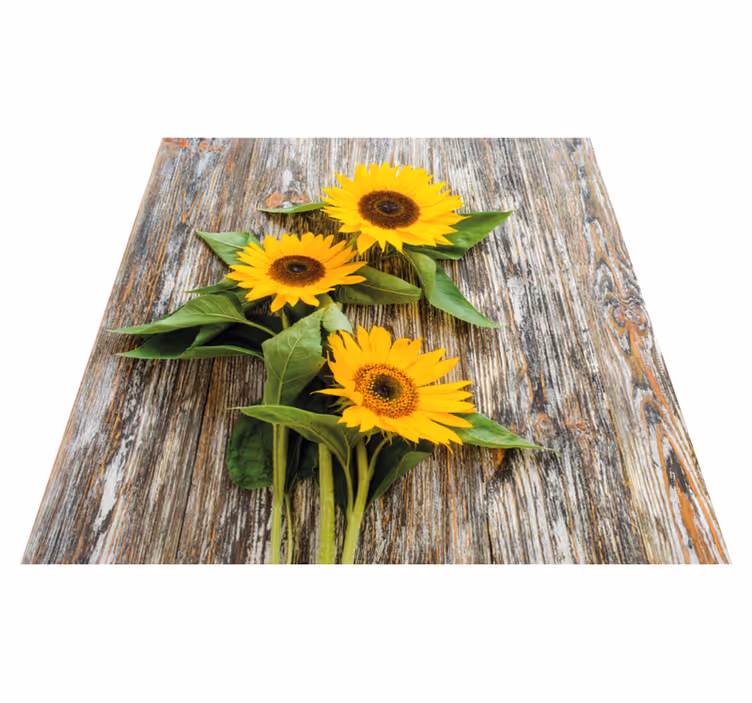 Zonnebloem arrangement vinyl tapijt houtstructuur - TenStickers