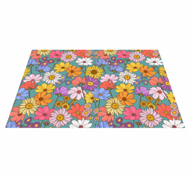 Helder kleurrijk motief vinyl tapijt bloemen en planten - TenStickers