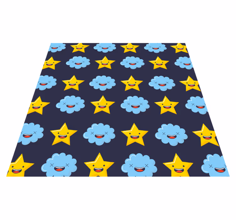 Lachende sterrenwolken vinyl tapijt sterren - TenStickers