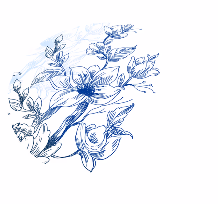 Blauwe botanische schets vinyl tapijt bloemen en planten - TenStickers