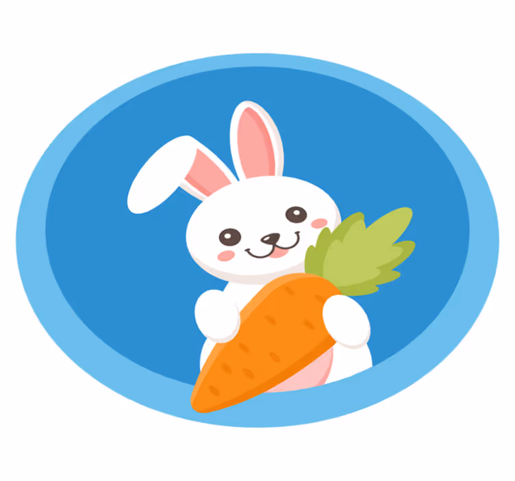 Blij konijntje met wortel dieren vinyl tapijt - TenStickers