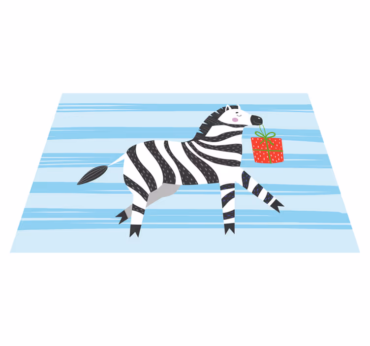Zebra met cadeau dieren vinyl tapijt - TenStickers