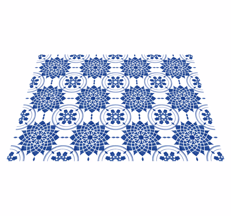 Ingewikkelde blauwe motieven vinyl tapijt mandala - TenStickers