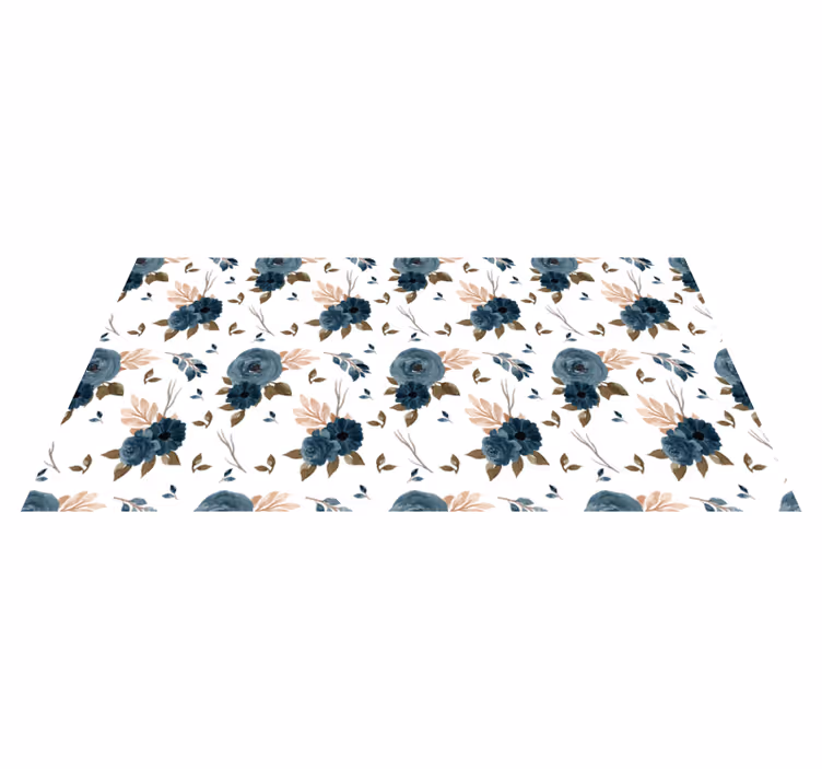 Blauwe elegante rozen vinyl tapijt bloemen en planten - TenStickers