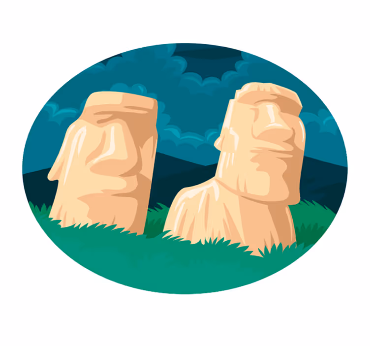 Moai-beelden silhouet vinyl tapijt wereldkaart - TenStickers