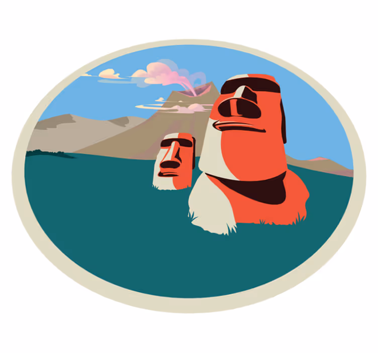 Moai-beelden illustratie vinyl tapijt wereldkaart - TenStickers