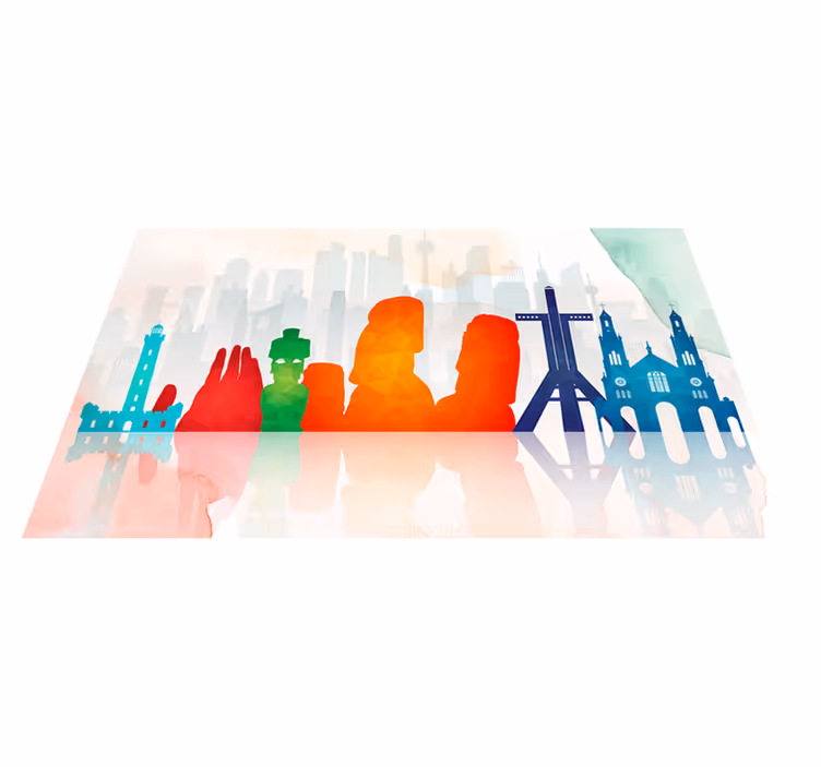 Kleurrijke skyline silhouetten vinyl tapijt kantoor - TenStickers