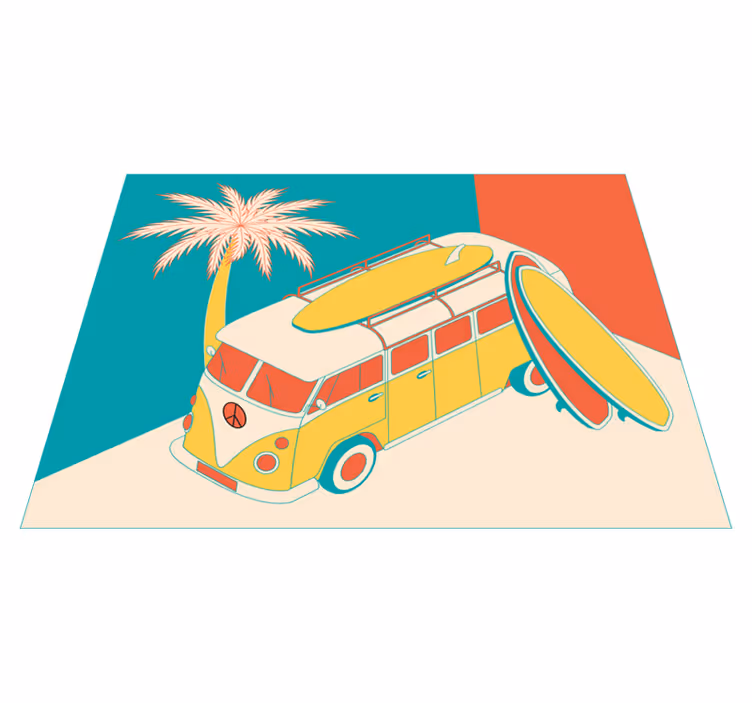 Surfbusavontuur vinyl tapijt antiek - TenStickers