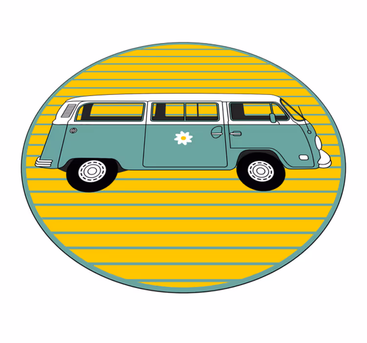 Vintage busje met madeliefje vinyl tapijt sterren - TenStickers