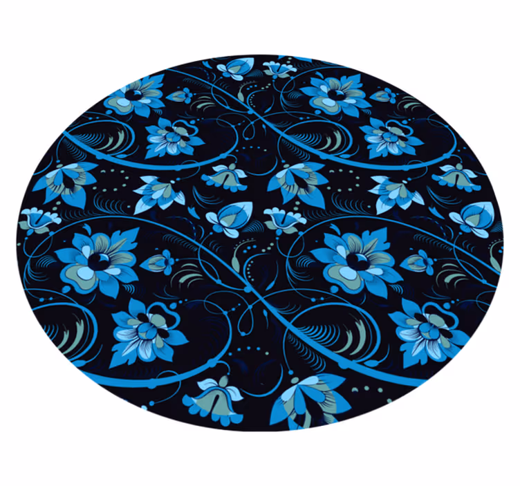 Bloemig blauw patroon vinyl tapijt bloemen en planten - TenStickers