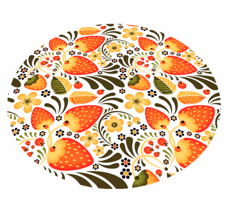 Aardbeienpatroon vinyl tapijt bloemen en planten - TenStickers