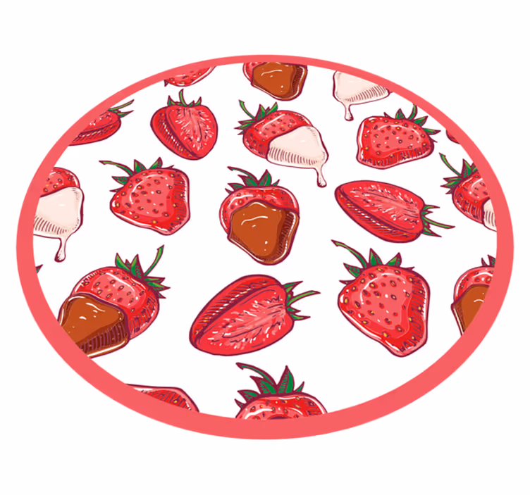 Zoete aardbeienverrukking vinyl tapijt rond - TenStickers