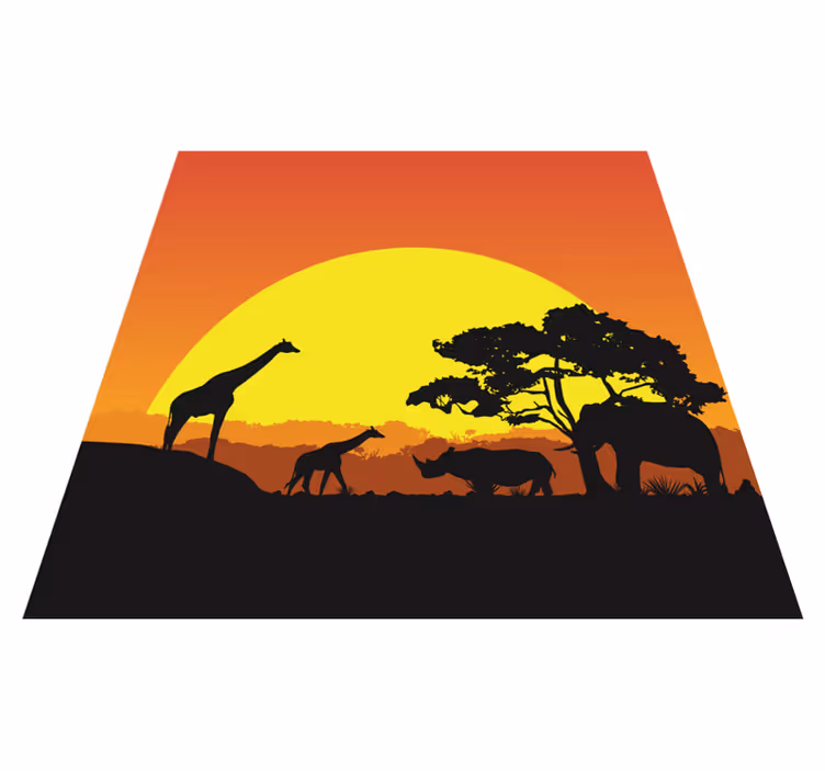 Zonsondergang safari scène dieren vinyl tapijt - TenStickers