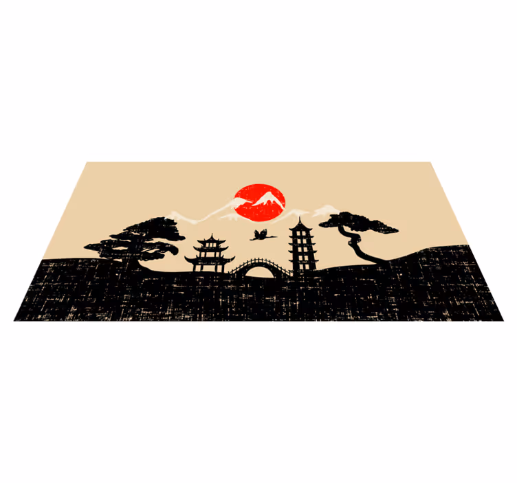 Japanse landschapsscène vinyl tapijt slaapkamer - TenStickers