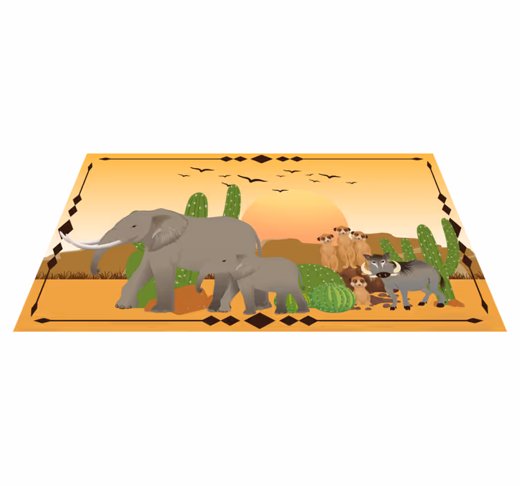 Schemering olifant expeditie vinyl tapijt natuur - TenStickers