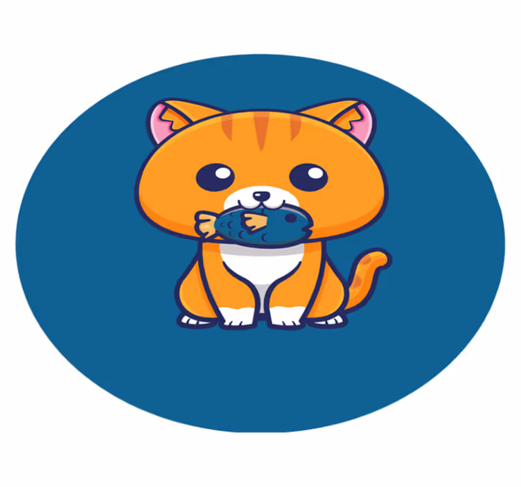 Vinyl vloerkleed dieren Schattige kat die vis eet cartoon - TenStickers