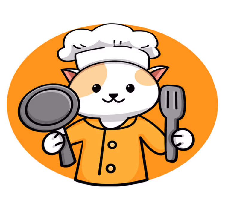 Oranje chef-kok kat vinyl tapijt keuken - TenStickers
