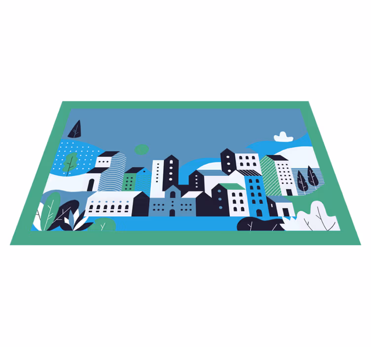 Blauw stedelijk landschap vinyl tapijt meer kinderen - TenStickers