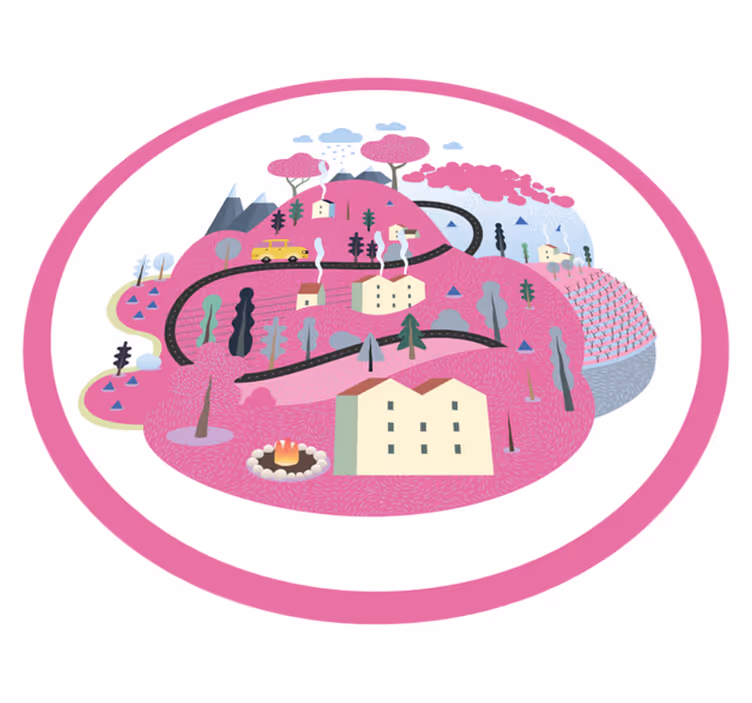 Kleurrijk dorpsgezicht vinyl tapijt snelwegen - TenStickers