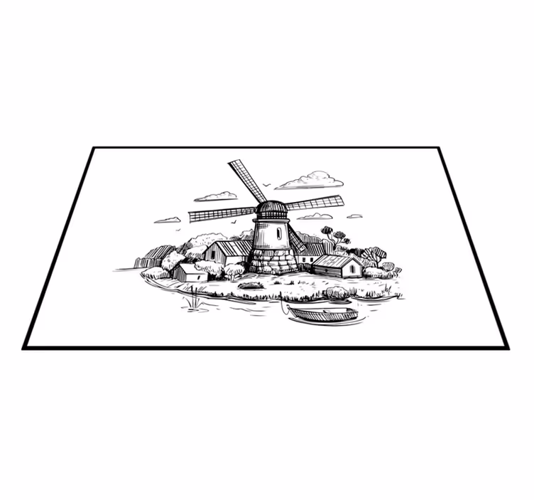 Windmolenlandschap vinyl tapijt antiek - TenStickers