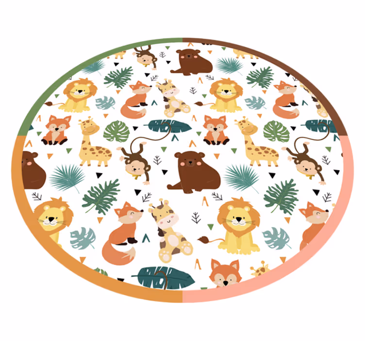 Vinyl vloerkleed dieren Schattige wilde dieren met bladeren - TenStickers