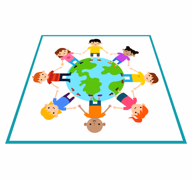 Wereld hand in hand vinyl tapijt meer kinderen - TenStickers