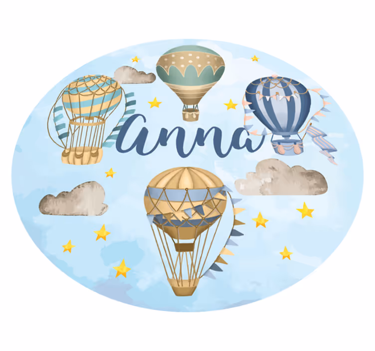 Luchtballon fantasie vinyl tapijt met naam - TenStickers