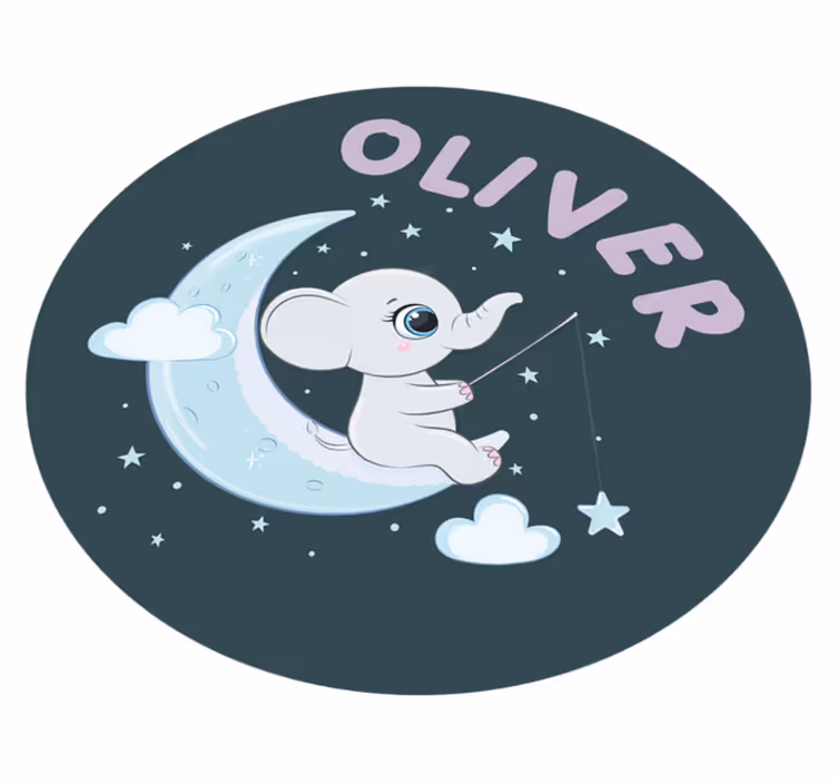 Olifant op de maan met naam vinyl tapijt baby - TenStickers