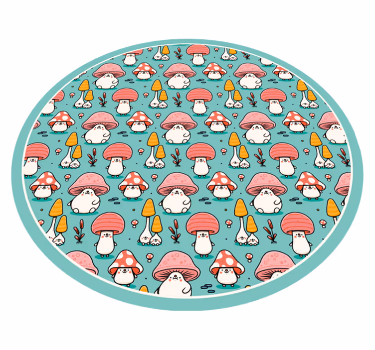 Schattige paddenstoelfiguren vinyl tapijt natuur - TenStickers