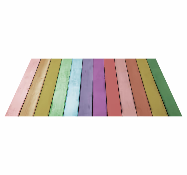 Levendige regenbooglijnen vinyl tapijt houtstructuur - TenStickers