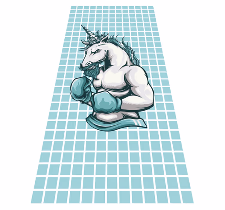 Boksende eenhoorn illustratie vinyl tapijt tiener - TenStickers
