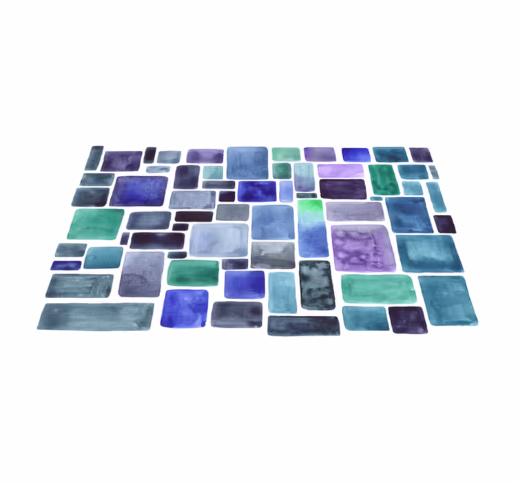 Blauwe tinten blokkenpatroon vinyl tapijt andere textuur - TenStickers
