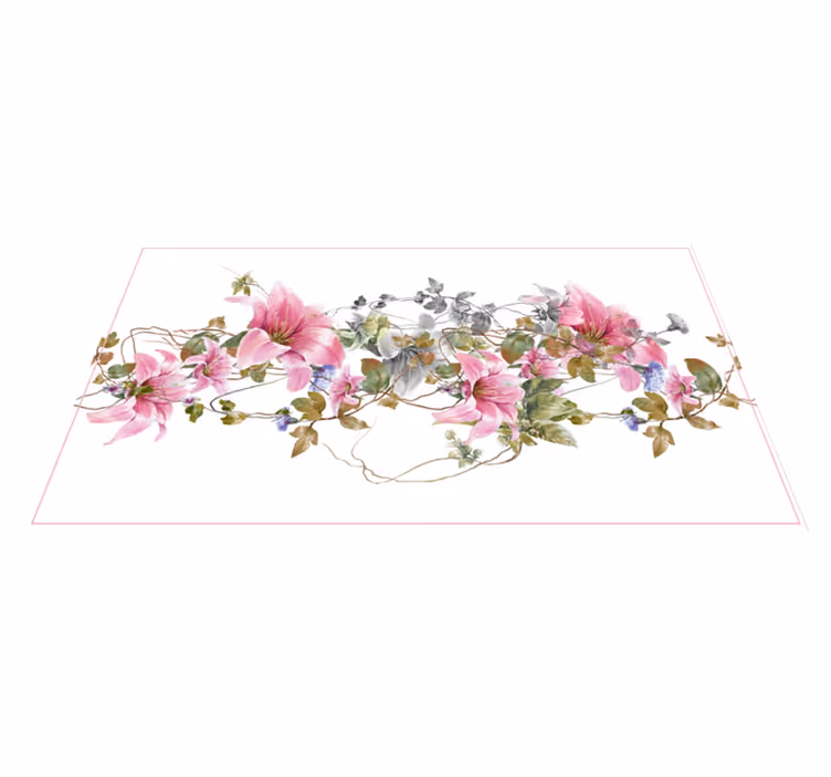 Bloemenwijnstokpatroon vinyl tapijt natuur - TenStickers
