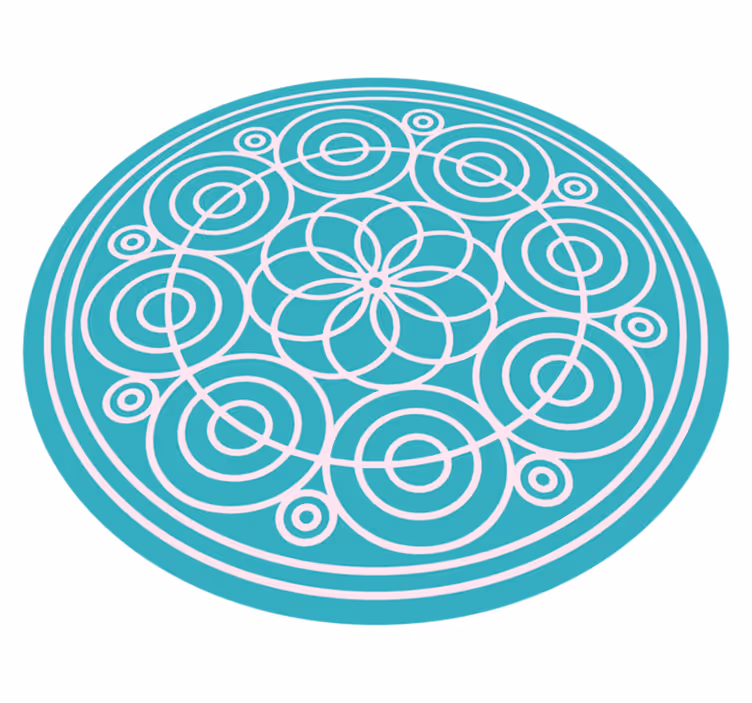 Turquoise cirkelvormig patroon vinyl tapijt mandala - TenStickers