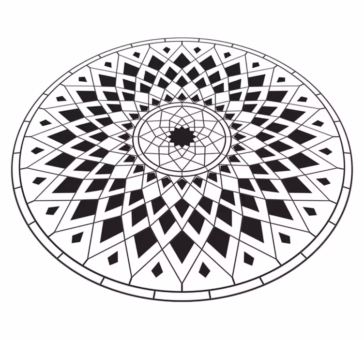 Complex zwart motief vinyl tapijt mandala - TenStickers