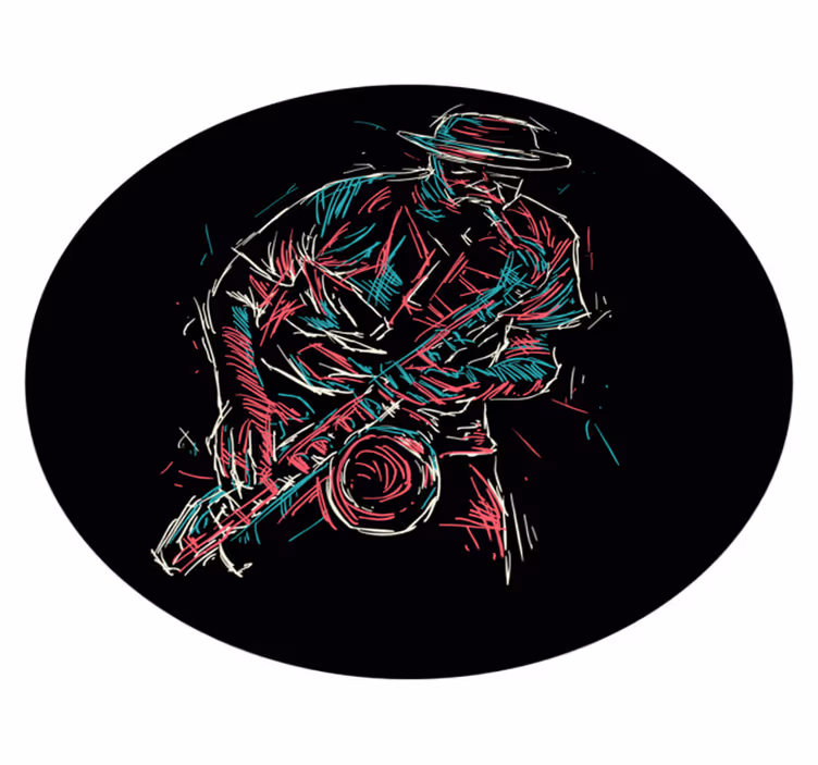 Optreden van een jazzmuzikant vinyl tapijt rond - TenStickers