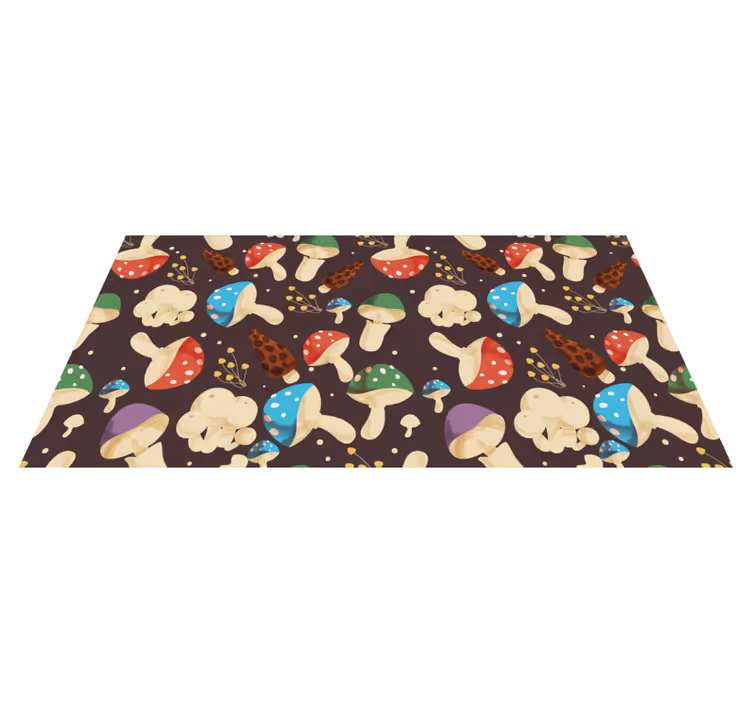 Vinyl tapijt bloemen en planten met levendige paddenstoelen - TenStickers
