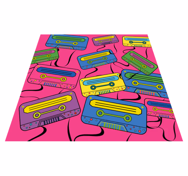 Levendige cassettebandjes vinyl tapijt tiener - TenStickers