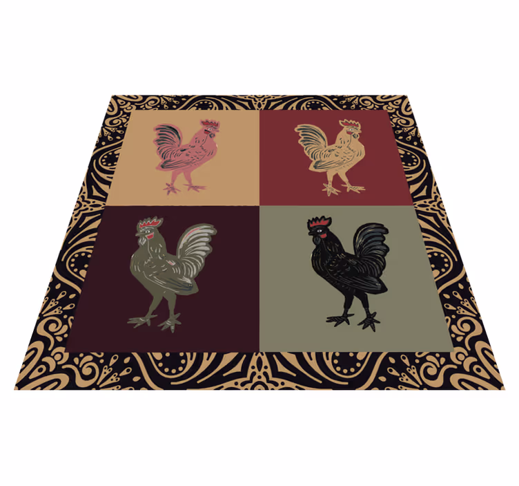 Haan in klassieke tegels dieren vinyl tapijt - TenStickers
