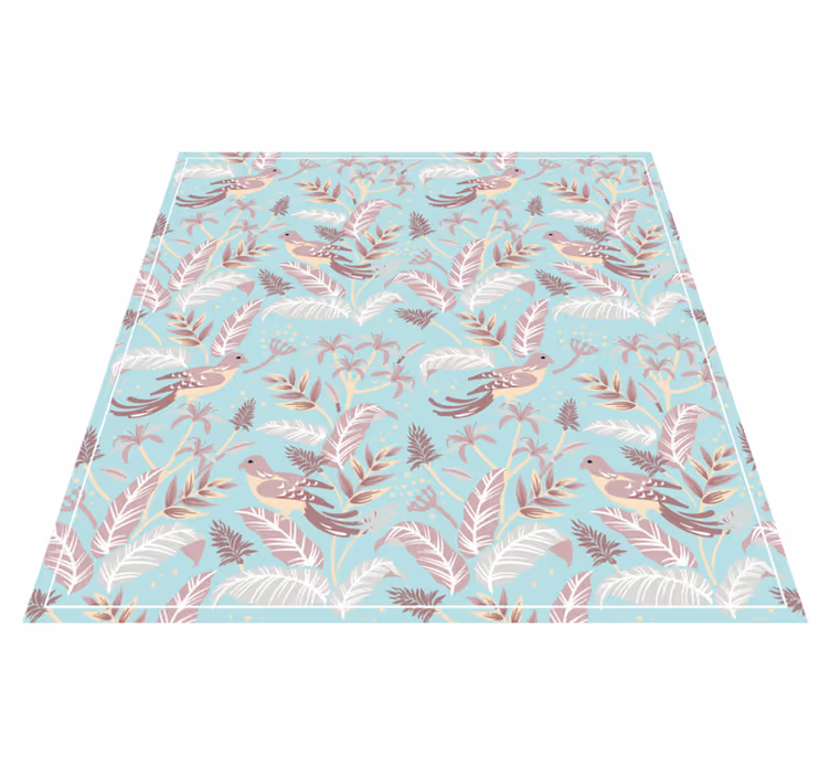 Botanisch vogelmotief vinyl tapijt bloemen en planten - TenStickers