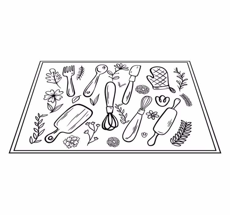 Illustratie van keukengerei vinyl tapijt keuken - TenStickers