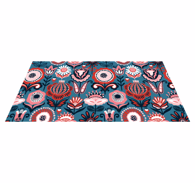Scandinavisch etnisch motief vinyl tapijt bloemen en planten - TenStickers