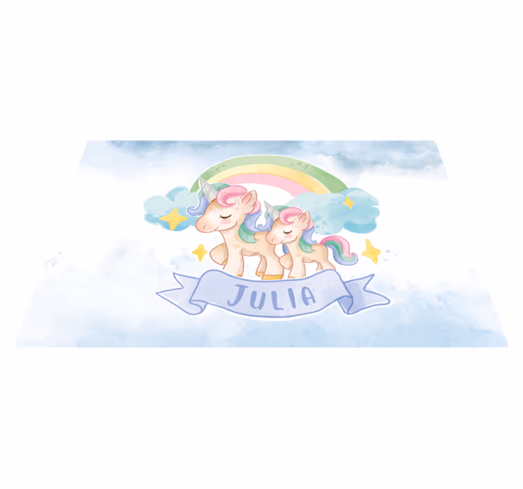 Eenhoorn familie illustratie vinyl tapijt meer kinderen - TenStickers