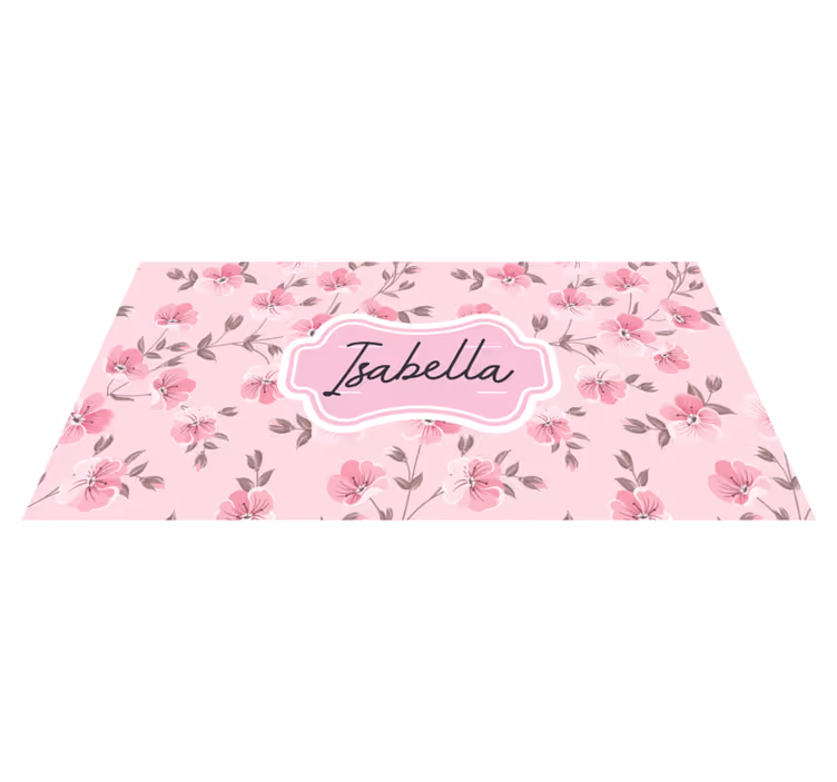 Roze bloemenontwerp met naam vinyl tapijt tiener - TenStickers