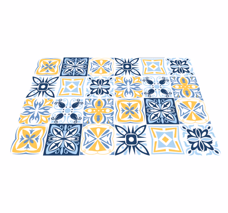 Blauwe gele tegels vinyl tapijt mozaïek - TenStickers