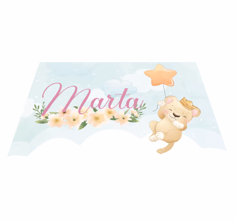 Leeuw met luchtballon en naam vinyl tapijt baby - TenStickers