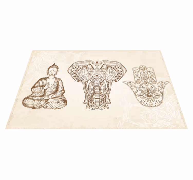 Boeddha olifant hand vinyl tapijt mandala - TenStickers