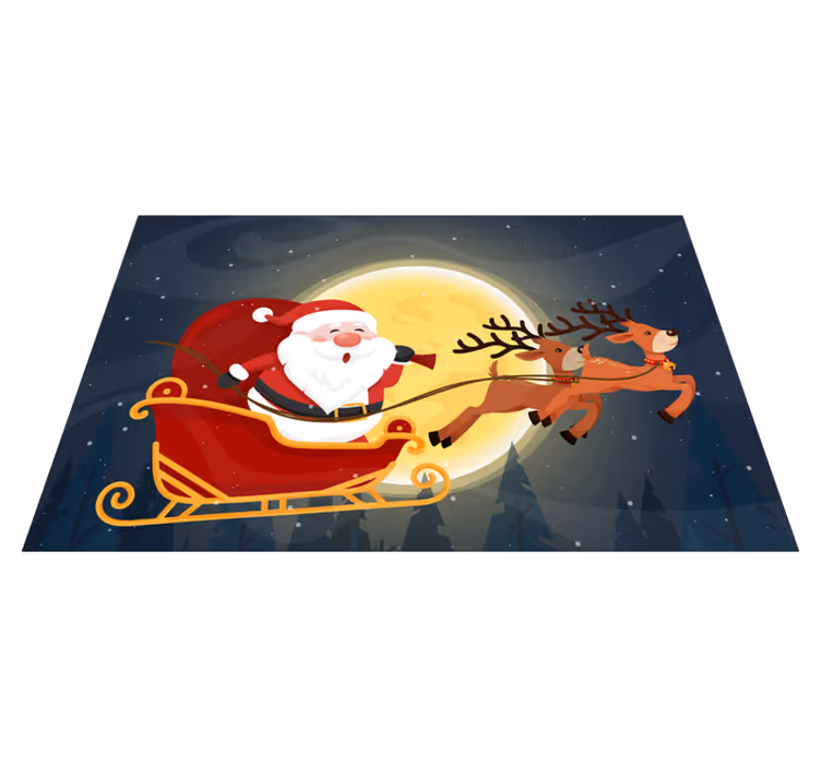 Sleetocht met de kerstman vinyl tapijt kerstmis - TenStickers