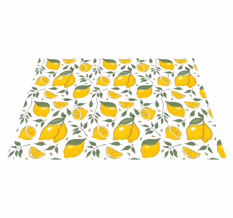Citroen bloemenpatroon vinyl tapijt keuken - TenStickers