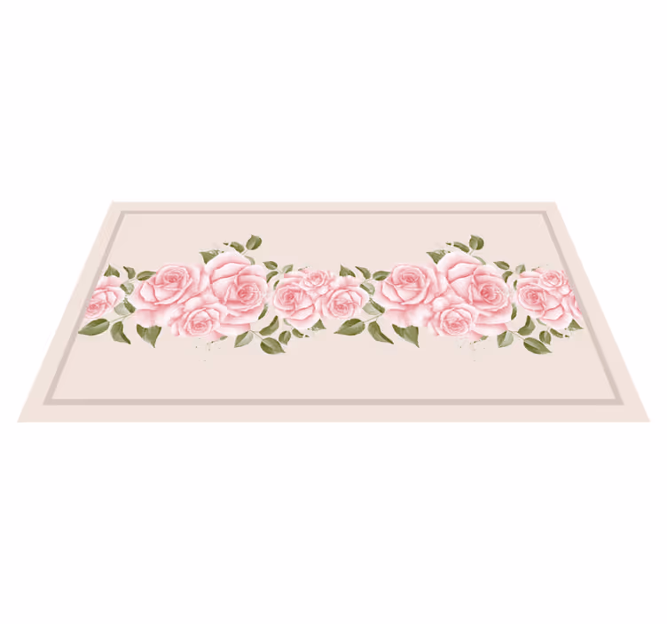 Roze rozenrand vinyl tapijt bloemen en planten - TenStickers